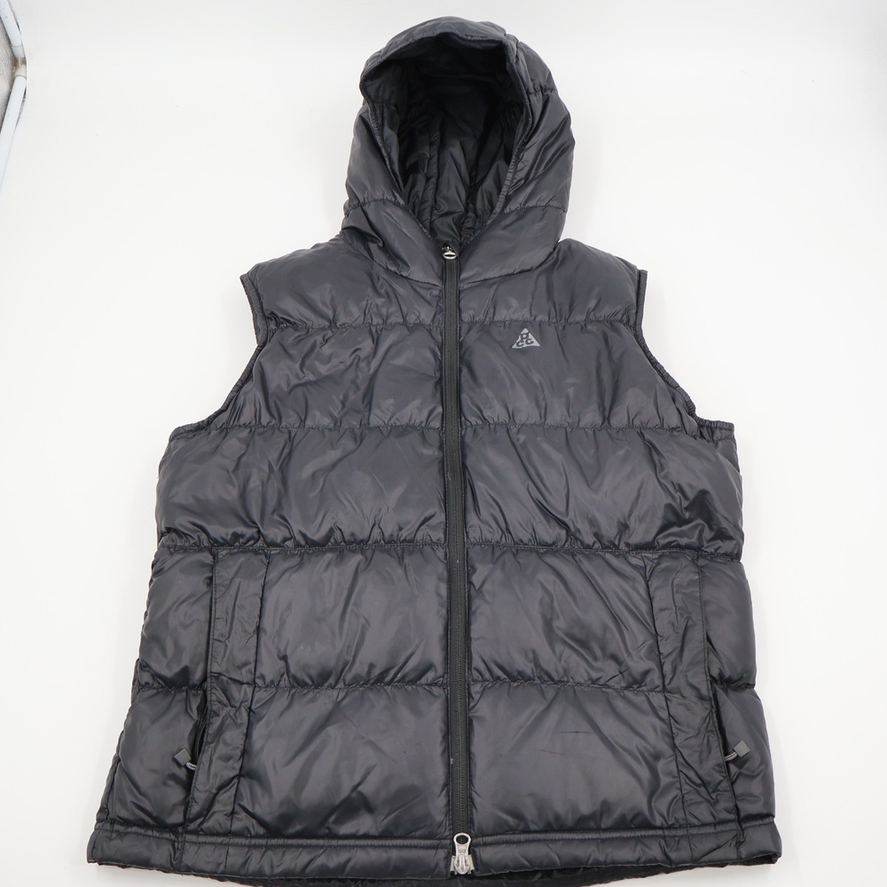 Nike ACG Puffer Vest Womens Medium Black Hooded Down Filled 332868-010‎